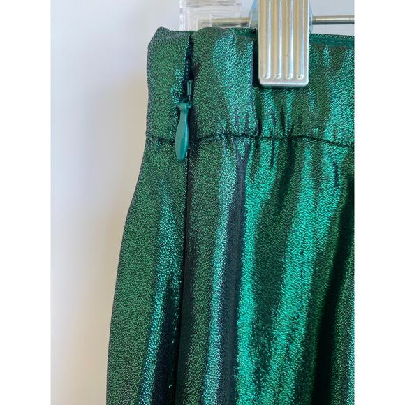NWT JCrew Tiered Maxi Skirt in Metallic Lamé Dark Spruce Green size S - Picture 8 of 11